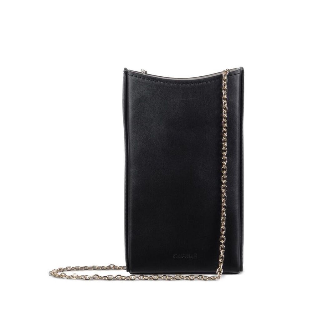 NWT CAFUNE Women's Black Leather Chain Strap Phone Pouch